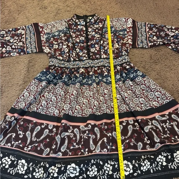 chinese dress ladies Black and Pink Long Sleeve Midi Dress